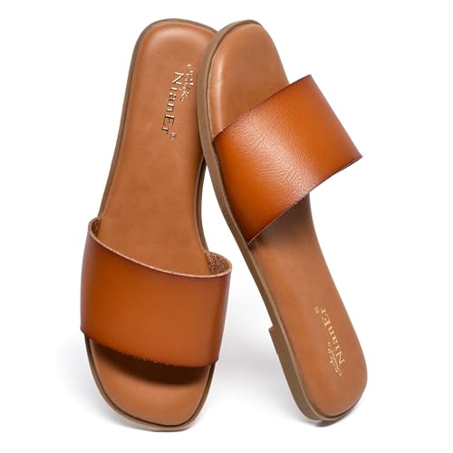 Image of NianEr Womens Microfiber Leather Memory Foam H Sandals Summer Shoes Slides | Flat, Comfortable, Slip On, Dressy, Dress, Beach, Vacation, Designer, Comfy, Casual, Bridal, Church, Boho, Office, Work