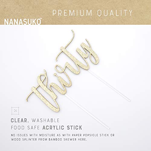 Nanasuko 30Th Birthday Cake Topper - Thirty - Double Sided Gold Glitter - Premium Quality Made In Usa #TOP5