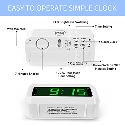 Image of KWANWA 12 Inch Large Display Digital Alarm Clock for Kids & Adults, Dimmable LED Clock with Adjustable Brightness, Easy Snooze, Battery Operated Cordless Desk Clock for Bedroom, Kitchen, (White