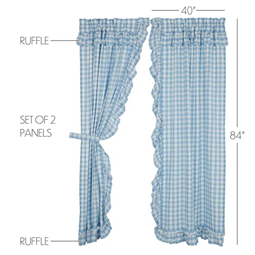 VHC-Brands-Annie-Blue-Buffalo-Check-Farmhouse-Ruffled-Panel-Curtain-Set-84×40 VHC Brands Annie Blue Buffalo Check Farmhouse Ruffled Panel Curtain Set 84×40
