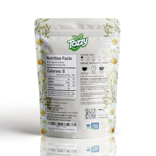 Tozzy Organic Chamomile Tea – 100 Count, Plant-Based Pyramid Tea Bags