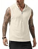 JMIERR Men's Fashion Sleeveless Hoodie Tank Tops Quarter Zip Pullover Vest Casual Slim Fit Muscle Hooded Tee Shirts for Summer Beach and Streetwear, L, Apricot