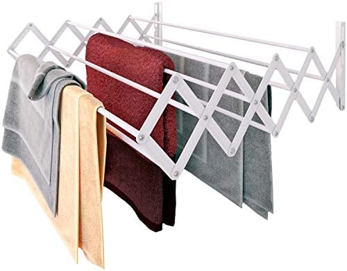 Home Intuition Folding Wall Mounted Laundry Rack for Drying Clothes, White