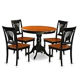 East West Furniture ANPL5-BLK-W 5 Piece Kitchen Table & Chairs Set Includes a Round Dining Room Table with Pedestal and 4 Solid Wood Seat Chairs, 36x36 Inch, Black & Cherry