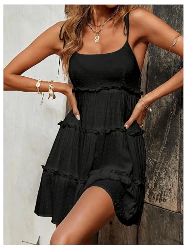 Image of MakeMeChic Women's Boho Mini Dress Summer Vacation Sundress Dots Sleeveless Cami Country Short Dress