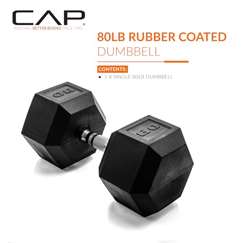 Image of CAP Rubber Coated Dumbbell Weights, Free Weights for Home Gym Strength Training, Anti-Roll Hex Dumbbells with Black, Chrome & Comfort Grip Handles, Singles