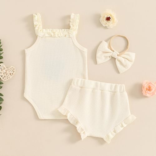 Newborn Baby Girl Summer Clothes Floral Embroidery Hater Romper Bloomers Shorts Set Headband Cute Baby Girl Outfit3