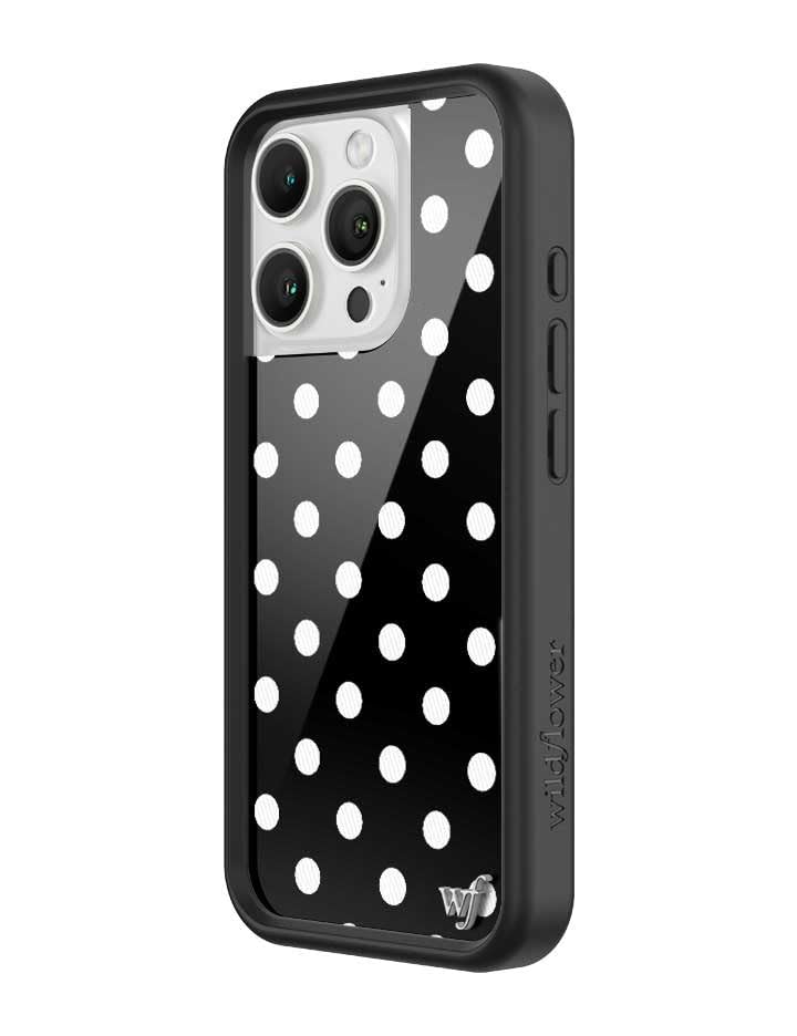 Image of Wildflower Cases - iPhone 16 Pro Compatible - Polka Dot - Black and White | Impact-Certified 6.5 ft Drop Protection Case, Raised Protective Bumper, Cute Aesthetic Design, Women-Owned Small Business