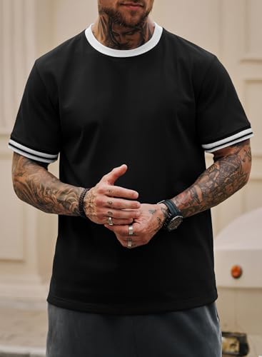 Mens Ringer Tshirt Casual Heavyweight Summer Crewneck Short Sleeve Shirts (S-XXL)3