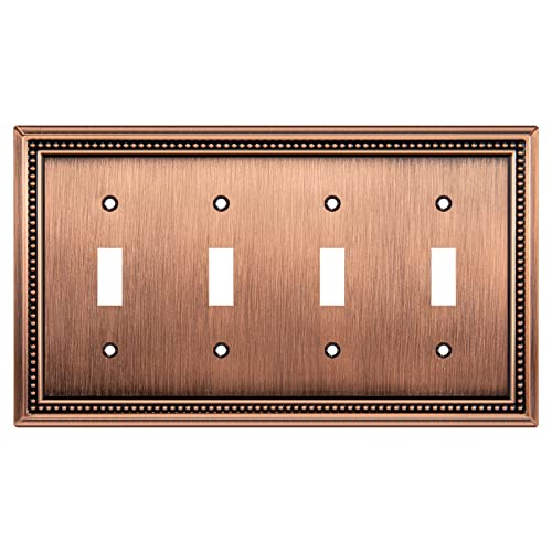 Image of Henne Bery Sunken Pearls Heavy Duty Decorative Wall Plate Switch Plate Outlet Cover (Quad Toggle, Antique Copper)