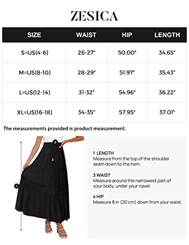 Zesica Women's 2023 Summer Bohemian Solid Color Lace Trim Flowy A Line Beach Long Maxi Skirt With Pockets,Black,Medium #TOP4