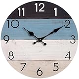 KECYET Wall Clock Silent Non-Ticking Beach Style Clocks Battery Operated Country Retro Rustic Decorative for Pool, Living Room, Kitchen, Home,Bathroom, Bedroom (14 Inch)