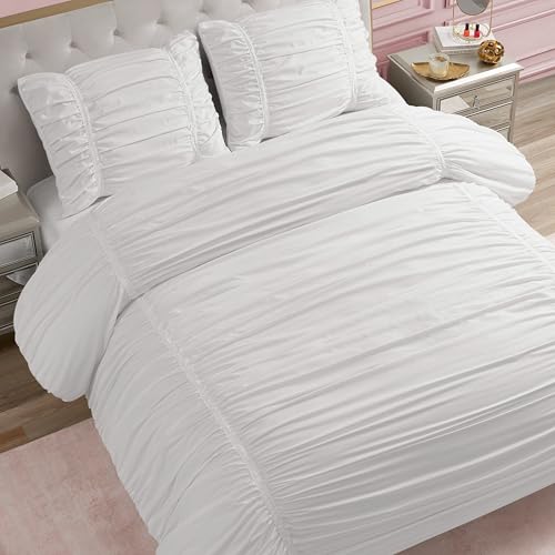 Image of Juicy Couture Ribbon Ruched 3 Piece King Comforter Set, White Bedding Ensemble