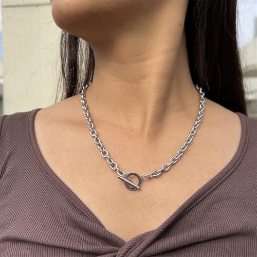 WangGao Stainless Steel Toggle Clasp Chunky Chain Necklace for Women Man,Statement Link T-Bar Clase Choker Necklaces2