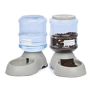 Nourse CHOWSING Automatic Cat Feeders and Waterer Dispenser 1 Gallon Capacity in Sets Gravity Replenishes Food and Water Suitable for Pets Such as Cats and Dogs