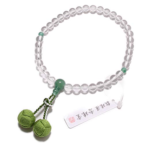念珠堂 < 日本製 数珠 > 女性用 本水晶 印度翡翠(アベンチュリン) 正絹房 数珠袋付 すべての宗派で使える 【創業80余年 老舗数珠メーカー】