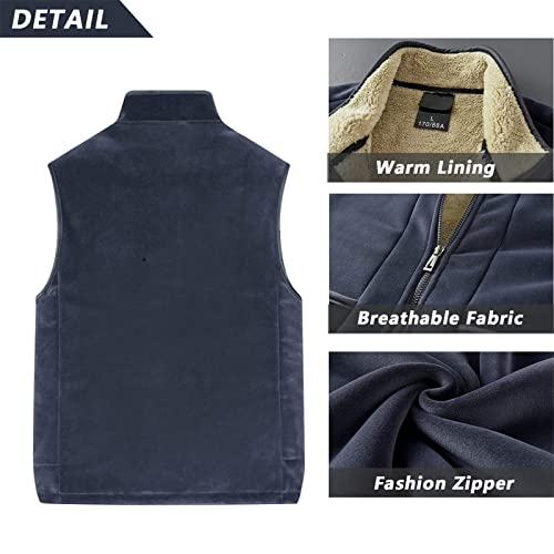 جاكيت رجالي شتوي صوف ياقة عالية مقاوم للرياح من سينبينيا بتصميم انيق دون اكمام مع بطانة مخملية ناعمة وجيوب خارجية وسحاب لتدفئة الجسم، للمناسبات غير الرسمية والرياضة والسفر (لون: ازرق، المقاس: XL)