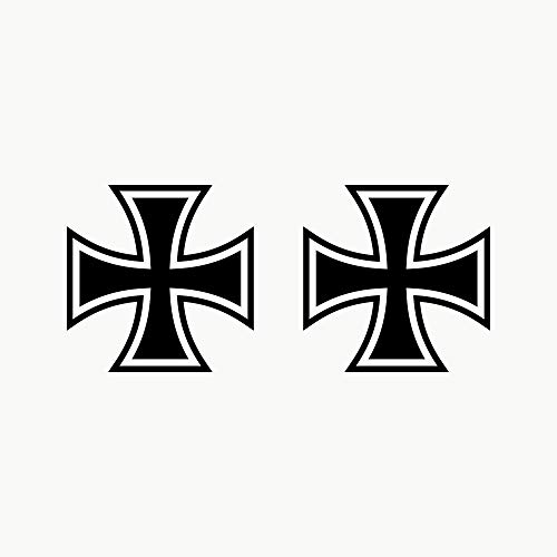 Autodomy Autocollants Croix de Malte Pack de 2 Unités | Sticker Croix de Malte pour la Voiture ou la Moto et Casque (Noir)