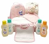 👕 ÍNDOLE SUPERIOR CON TEXTIL DE PRIMERA PUESTA 100% ALGODÓN DE PRIMERA CALIDAD. Esta canastilla regalo de bebé original también incluye una CAPA DE BAÑO Y UN BABERO elaborado al 100% de algodón para aportar suavidad y protección que la tez de los bebés necesita. Marca Dulce de Fresa líder de renombre en la industria textil infantil.