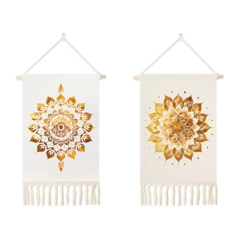 Umootek 2pcs Flower Printed Tapestry Vertical, Boho Simple Style Tapestry Wall Decor Cotton Linen Wall Hanging Art, Modern Home Decor for Bedroom, Living room, Sitting Room, Apartment(13.8 * 19.7 in) Cover