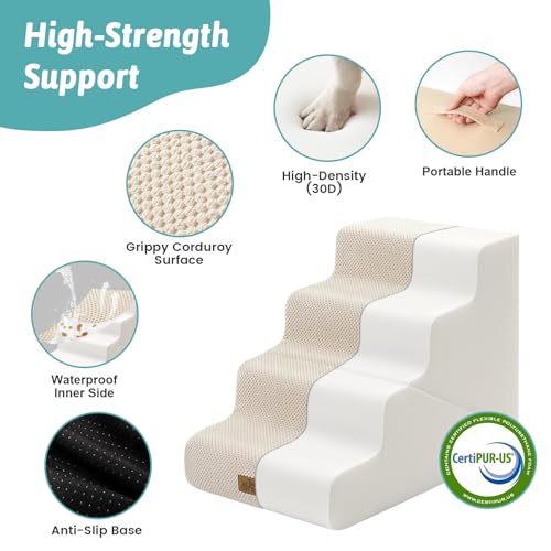 Image of COZY KISS Dog Stairs for Small Dogs, 4-Step 2-in-1 Dog Steps,19.7 inch H