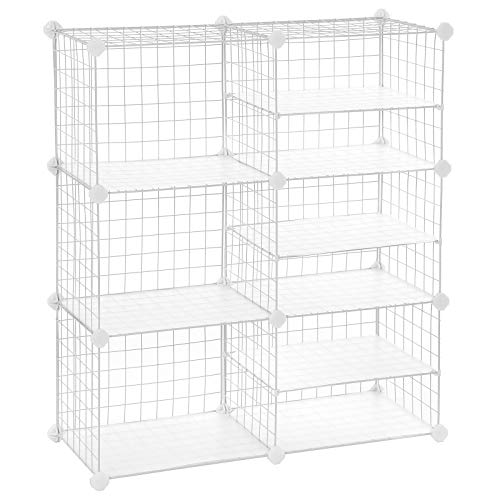 SONGMICS Cube Storage Unit, Interlocking Metal Wire Organizer with Divider Design, Modular Cabinet