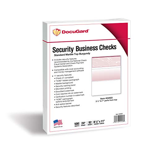 Docugard Burgundy Marble Top Check, 8.5 X 11 Inches, 24 Lb, 500 Sheets, 1 Check Per Sheet (04503) #TOP1