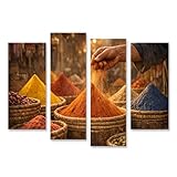 islandburner Cuadro sobre lienzo colorido puesto de especias en el mercado oriental mural - 4 piezas