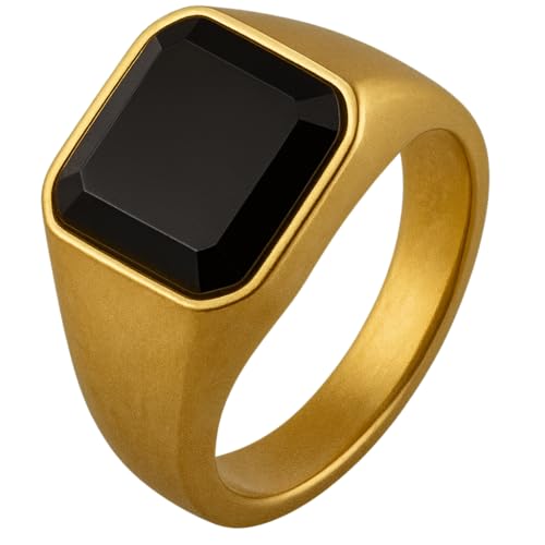 Anel Masculino Grande Pedra Preta Agatha Dourado Solitário (22)