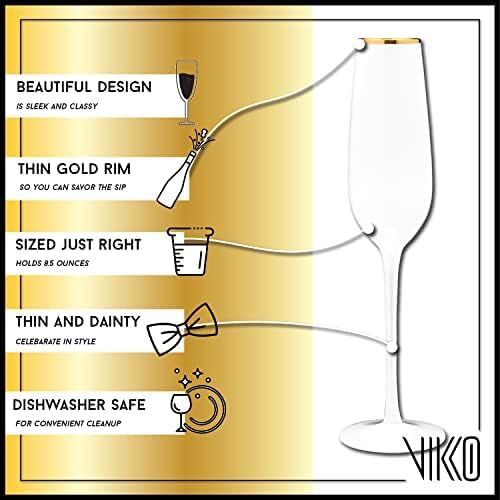 Miniatura 2 de Vikko Copas de champán con borde dorado, 8.5 onzas, elegante copa de champán blanco tostado, copas de champán, juego de 2 elegantes copas de vino