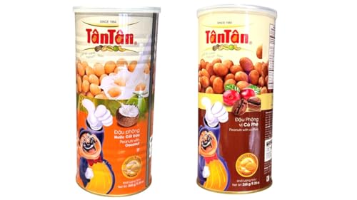 Image of Combo - Peanuts With Coconut and Peanuts with Coffee - Dau Phong Vi Cot Dua va Dau Phong Vi Ca Phe - 9 Oz per Can with 2 Cans per Order