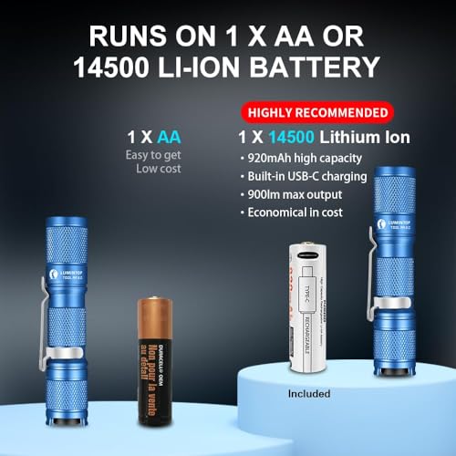 Lumintop Pocket-Sized Super Bright Flashlight Set - AA 3.0 EDC Flashlight with Magnetic Tail, 900 Lumens, 920mah Rechargeable Battery, 5 Modes with Mode Memory, Waterproof Torch