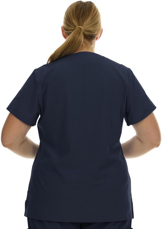 Plus Size Women's V-Neck Scrub Top Multi-Pocket Medical Uniform for Nurse, 4-Way Stretch, Spa - Image 3