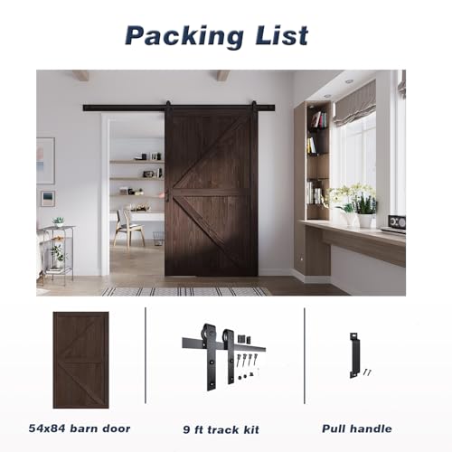 Image of FREDBECK 54 x 84 Wood Barn Door Brown with Hardware,K-Frame,Interior Door