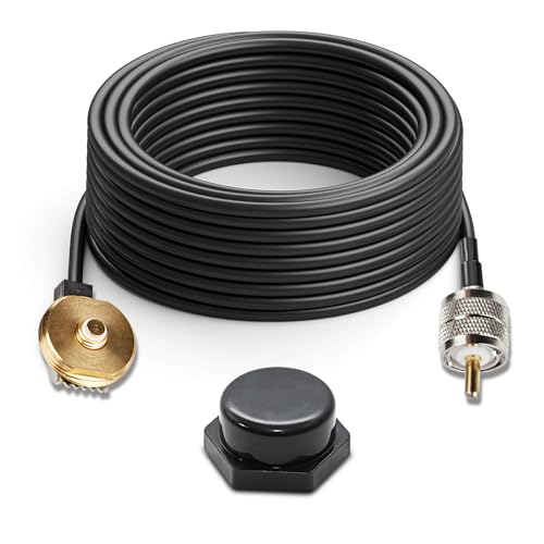 Anina 16ft Pure Copper Coax Cable NMO to PL259 Male, Low Loss RG58 Extension Coaxial Wire for Yaesu Vertex Kenwood Icom CB Mobile Radio, NMO Rain Cap for VHF/UHF Antenna