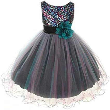 Absolutely Beautiful Sequined Bodice with Double Tulle Skirt Dress Teal, 7/8