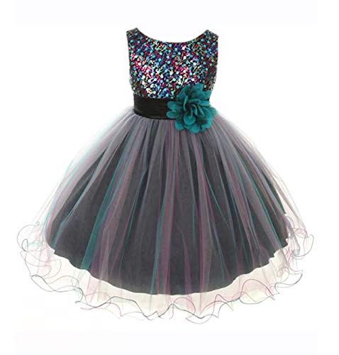 Absolutely Beautiful Sequined Bodice With Double Tulle Skirt Dress Teal, 7/8 #TOP13