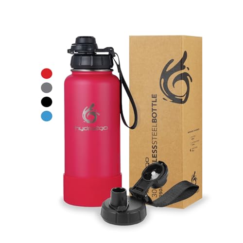 Hydro2Go Gourde avec paille en inox, étanche et Sans BPA, Bouteille isotherme sport, garde boissons froides 24h / chaudes 12h, 950 ml, Magenta