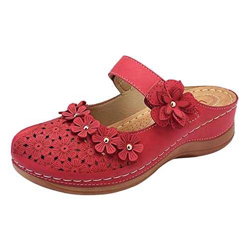 HOOUDO Sandali Donna Con Zeppa,Sandali Ortopedici Donna Estive,Scarpe Da Ginnastica,Scarpe Estive Comode,Ciabatte Piscina,Ciabatte Piscina,Chiusi Davanti Tacco,Con Zeppa Comodi