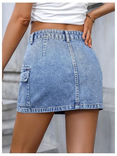 SHENHE Women's Jean Mini Flap Pocket Cargo Denim Skirt Summer Casual Mini Skirt2
