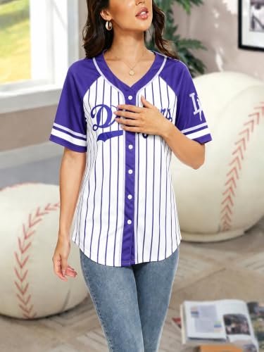 Image of Baseball Jersey Women Baseball Shirts Baseball Team Button Down Jerseys | Game Day Striped Jersey, Perfect for Daily Outings, Photos, Sports, Hip-Hop Party, Campus Wear, Weekend Hangout