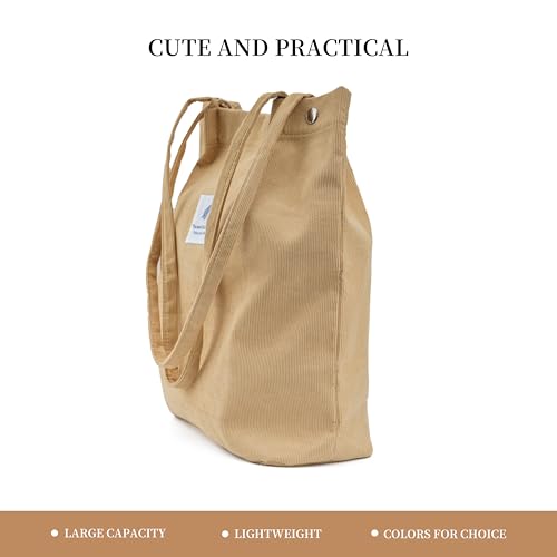 Image of Corduroy Tote Bag Cute Tote Bags for Women Shoulder Bag with Inner Pocket for Work Beach Travel and Shopping Grocery