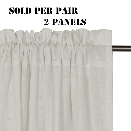 H.VERSAILTEX Linen Curtains Elegant Natural Linen Semi Sheer Curtains Energy Light Filtering Rod Pocket Window Treatments Panels for Living Room (Set of 2, Pale Oak, 52 inch W X 54 inch L) by H.VERSAILTEX - Image 2