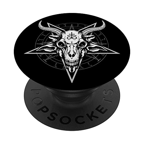 Satanic Pentagram Occult Baphomet Goat Skull Leviathan Cross PopSockets Swappable PopGrip, Black
