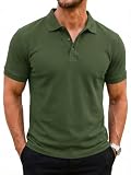 Runcati Herren Poloshirts Kurzarm Sommer T-Shirt Männer Einfarbig Golf Sport Baumwolle Poloshirts Basic Regular Fit Polohemd Armeegrün M