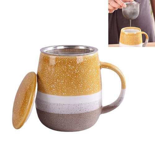 Xfeyaqlo Tasse a The avec Infuseur et Couvercle, Tisaniere 400ml Mug, Tasse Thé Ceramique Tasses a Cafe, Convient à un Usage Quotidien (Jaune)