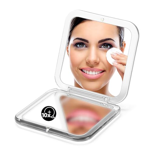 OMIRO Folding Compact Mirror, 1X/10X Magnification 3½” Pocket Size Square Hand Mirror for Travel Makeup (Silver)
