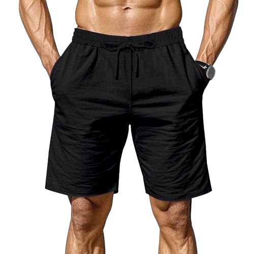Shorts cortos casuales para hombre de lino y algodón miniatura 1