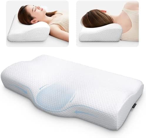 Power Of Nature Memory Foam Contour Pillow, Neck Support Cervical Bed Pillow for Sleeping, Side Sleeper - Relieve Neck Pain with Washable Zippered Soft Cover