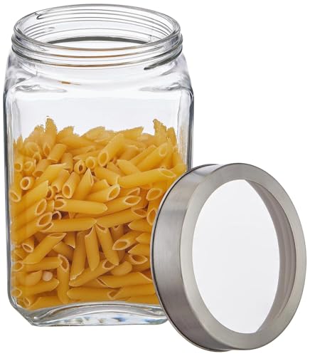 Image of CROCO JAR Square Glass Storage Containers 1750ml | Transparent Airtight Kitchen Jars with Steel Lid | Cubical Glass Jars for Pantry, Snacks, Dry Fruits, Masala, Pickle & Coffee Beans | Pack of 2